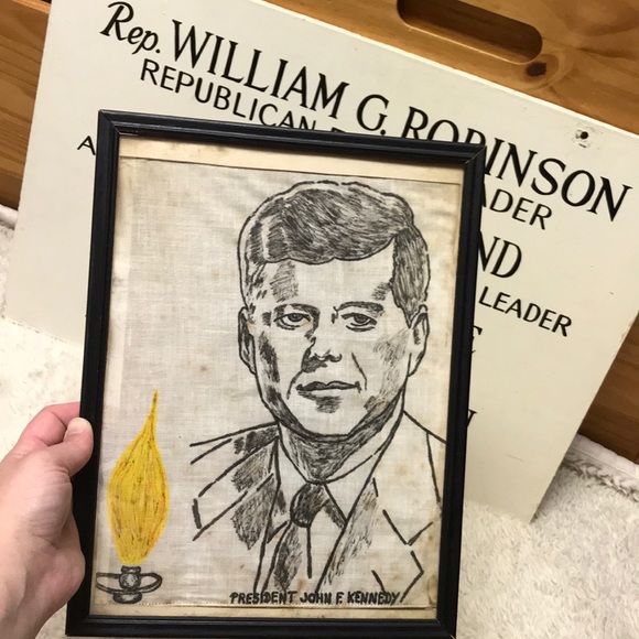 Vintage drawing of John F Kennedy on linen napkin